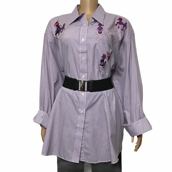 Vintage p.g.b Striped Cotton Button Down Shirt violet,red size 2X - Picture 12 of 16